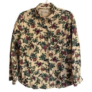 Wet Seal 2XL Button Up Shirt Cotton Cream Floral Long Sleeve Casual Work